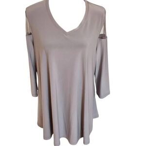 by JJ Basic V Neck Sheer Shoulder Sleeves Grey Tunic Size Medium